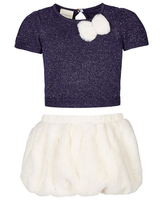 First Impressions Baby Girl's 2 Pc Metallic Sweater & Faux Fur Skirt Set Blue Size 0-3 Months