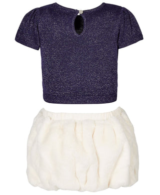First Impressions Baby Girl's 2 Pc Metallic Sweater & Faux Fur Skirt Set Blue Size 0-3 Months