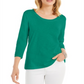 Style & Co Women's 3/4 Sleeve Scoop Neck Top Green Size Medium