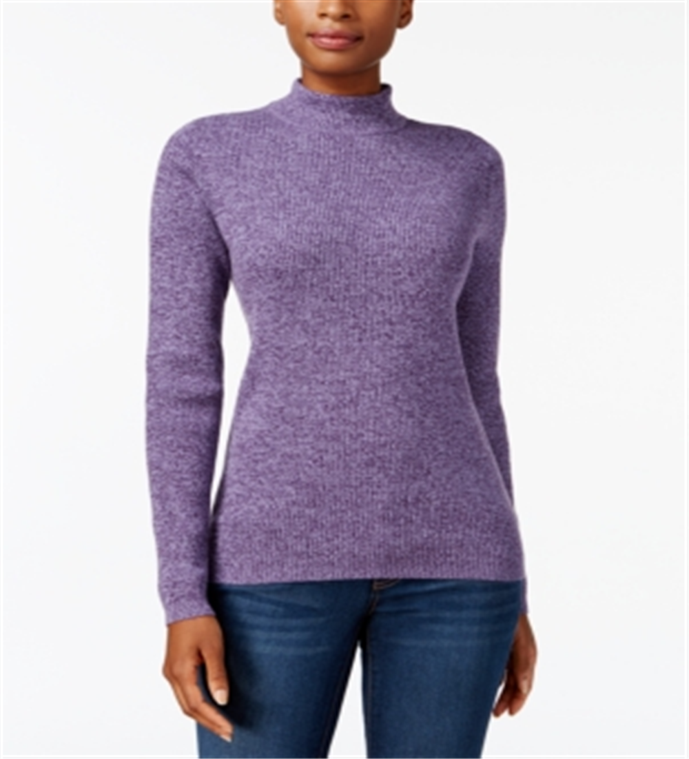 Karen Scott Women's Ribbed Knit Cotton Turtleneck Sweater Purple Size Petite
