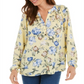 Charter Club Women's Floral Print Georgette Blouse Yellow Size Small