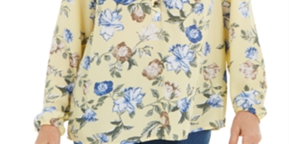 Charter Club Women's Floral Print Georgette Blouse Yellow Size Small
