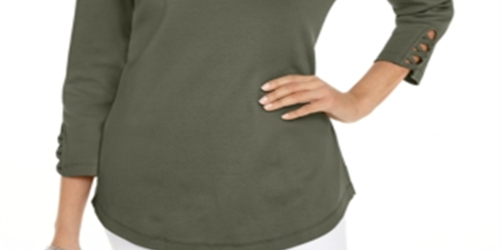 Karen Scott Women's Cotton Lace up T-Shirt Green Size Small