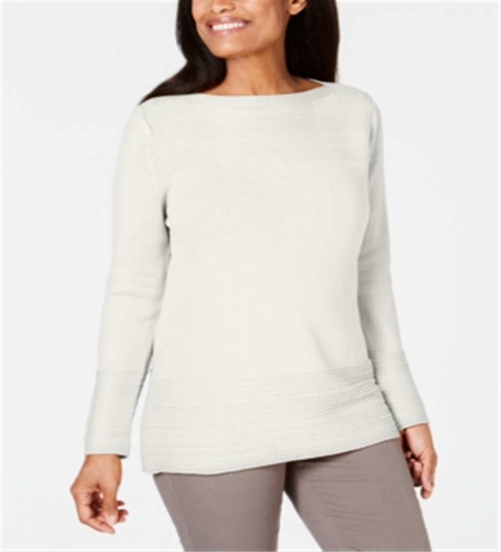 Karen Scott Women's Cotton Boat Neck Sweater White Size X-Small