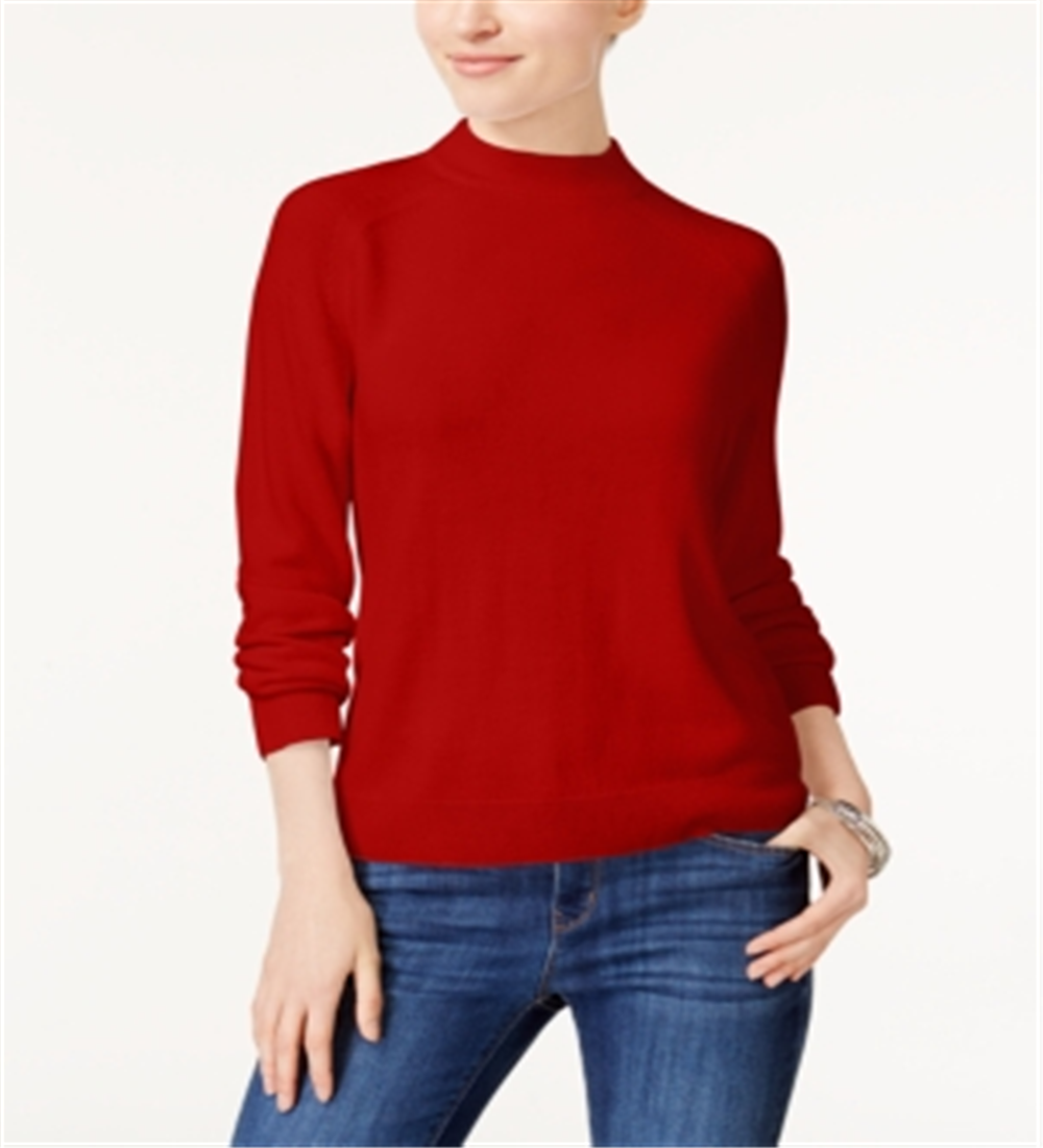 Karen Scott Women's Zip Back Mock Neck Sweater Red Size Small