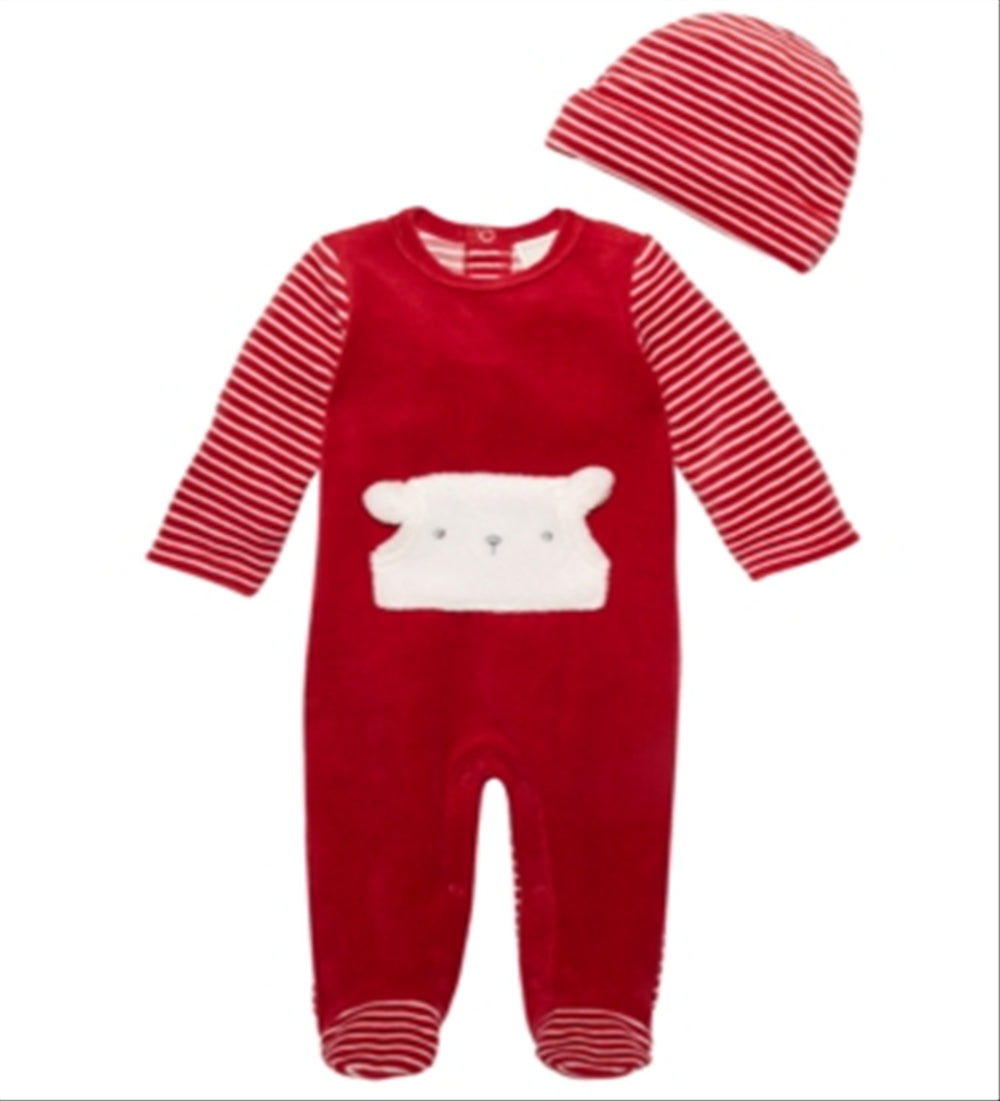 First Impressions Baby Boy's 2 Pc Hat & Footed Striped Coverall Set Red Size 0-3M