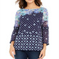 Charter Club Women's Printed Knit Mesh Top Blue Size Large