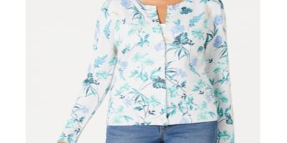 Charter Club Women's Floral Print Cardigan Platnium Floral Size Large