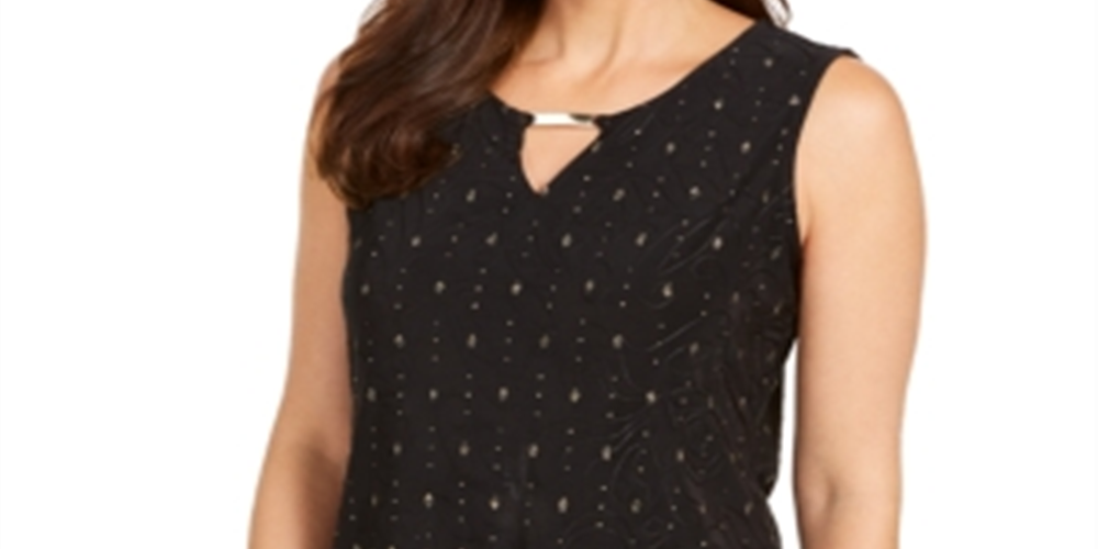 JM Collection Women's Jacquard Keyhole Top Black Size Petite S/M