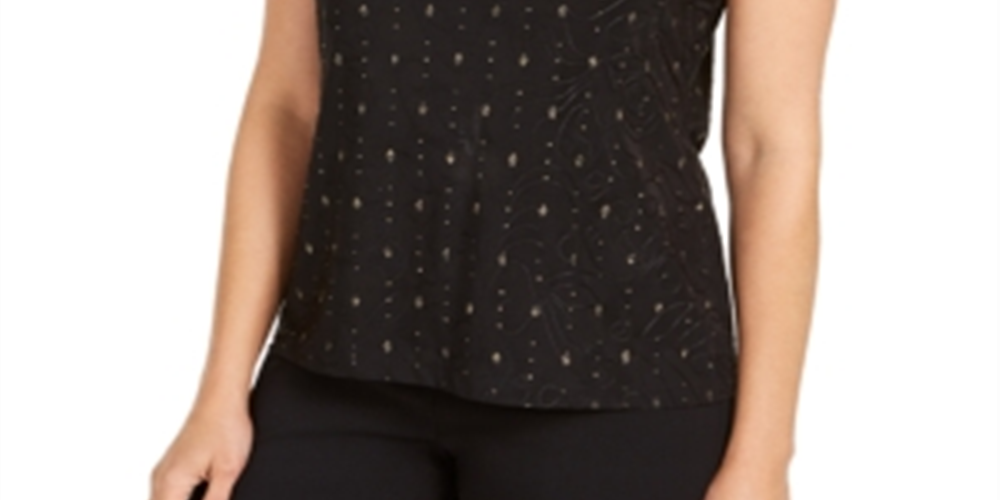 JM Collection Women's Jacquard Keyhole Top Black Size Petite S/M