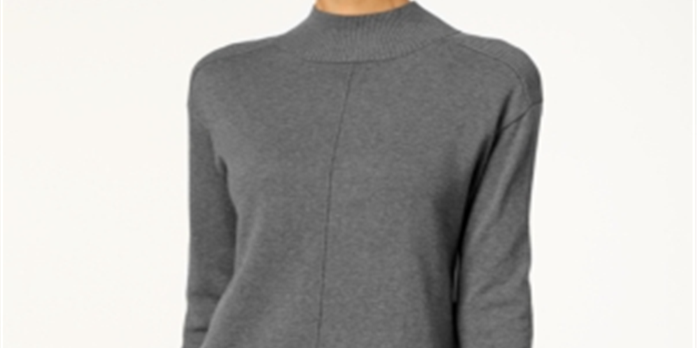 Karen Scott Women's Seam Detail Cotton Mock Neck Sweater Charcoal Size XX-Large