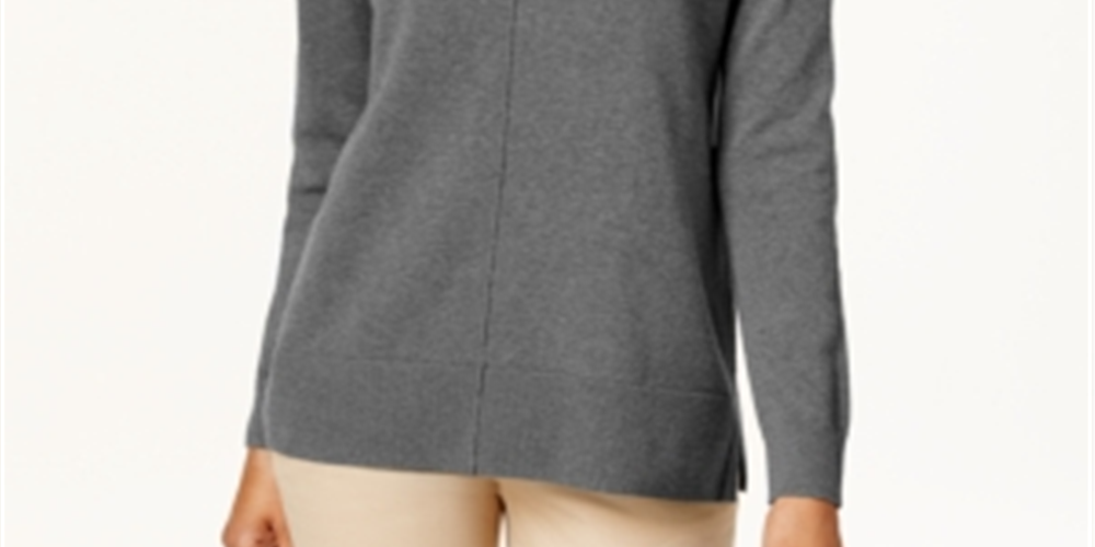 Karen Scott Women's Seam Detail Cotton Mock Neck Sweater Charcoal Size XX-Large