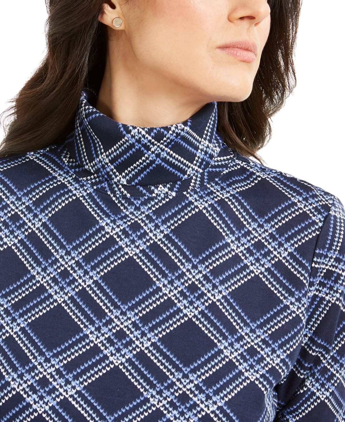 Karen Scott Women's Plaid Turtleneck Blue Size Small