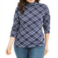 Karen Scott Women's Turtleneck Top Printed Plaid Blue Size Medium