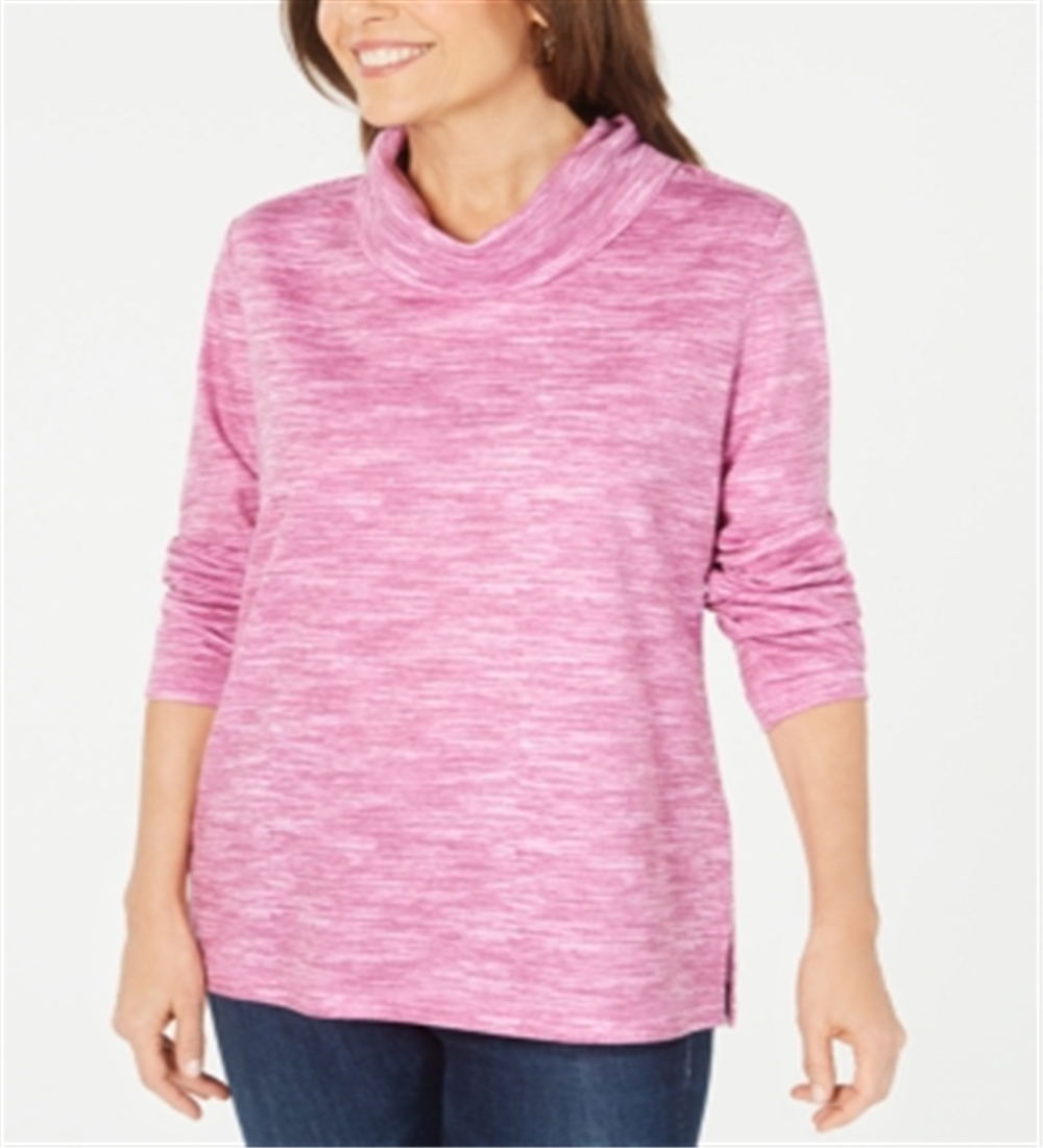 Karen Scott Women's Sport Space Dyed Cowlneck Top Pink Size X-Small