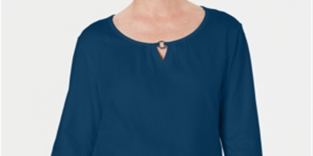 Karen Scott Women's Three Quarter Sleeve Top Blue Size Small
