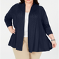 Karen Scott Women's Pointelle Trim Cardigan Sweater Blue Size 1X