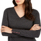 Charter Club Women's Merino Wool Button Cuff V Neck Sweater Gray Size Small