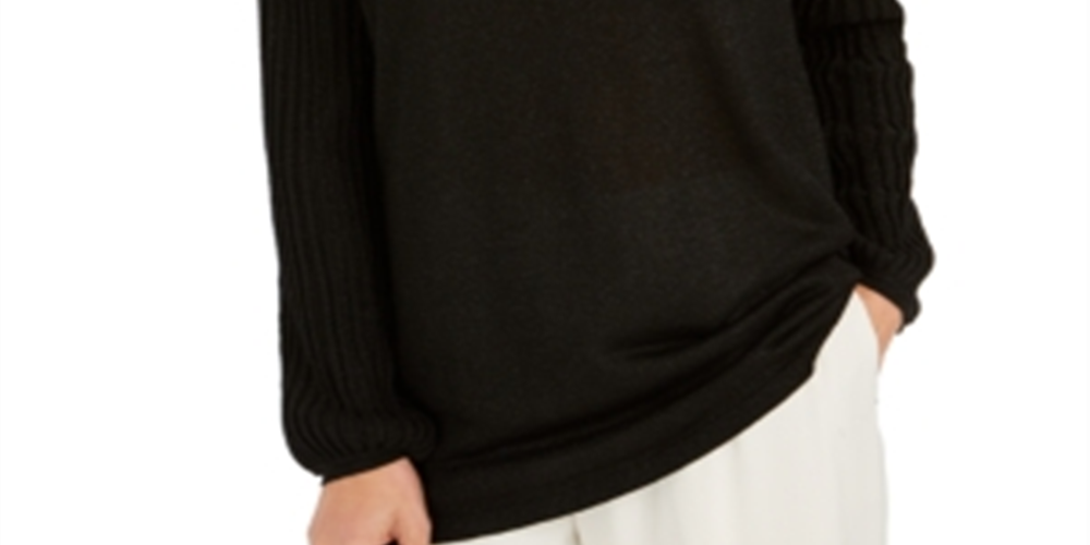 JM Collection Women's Lurex Lattice Neck Blouse Black Size Small