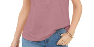 Style & Co Women's Dolman Sleeve Henley Linen Blend Top Purple Size Medium