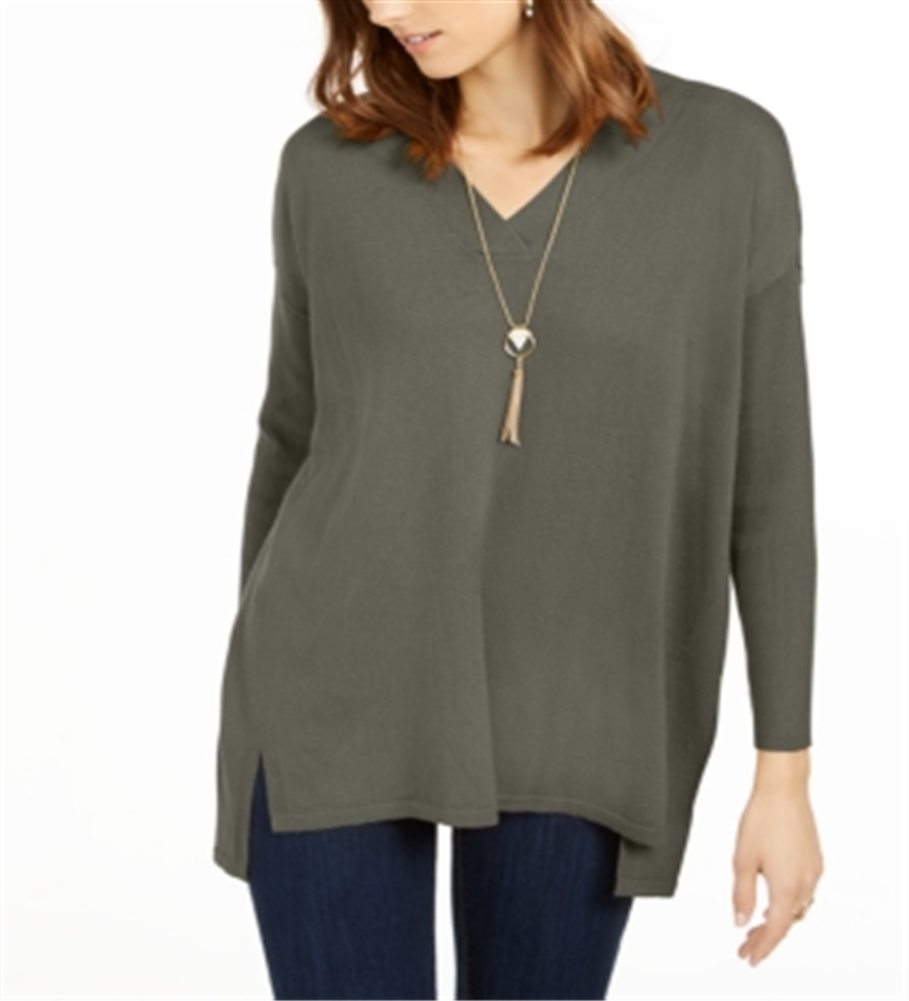 Style & Co Women's V Neck Tunic Sweater Green Size Large