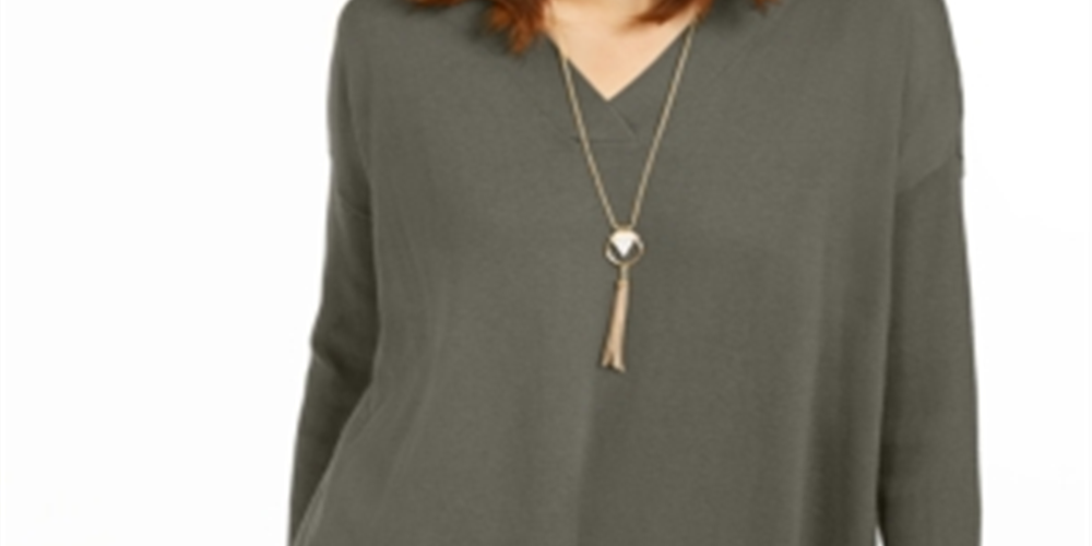 Style & Co Women's V Neck Tunic Sweater Green Size Large