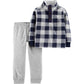 Carter's Toddler Boy's 2 Pc Plaid Fleece Top & Jogger Pants Blue Size 5