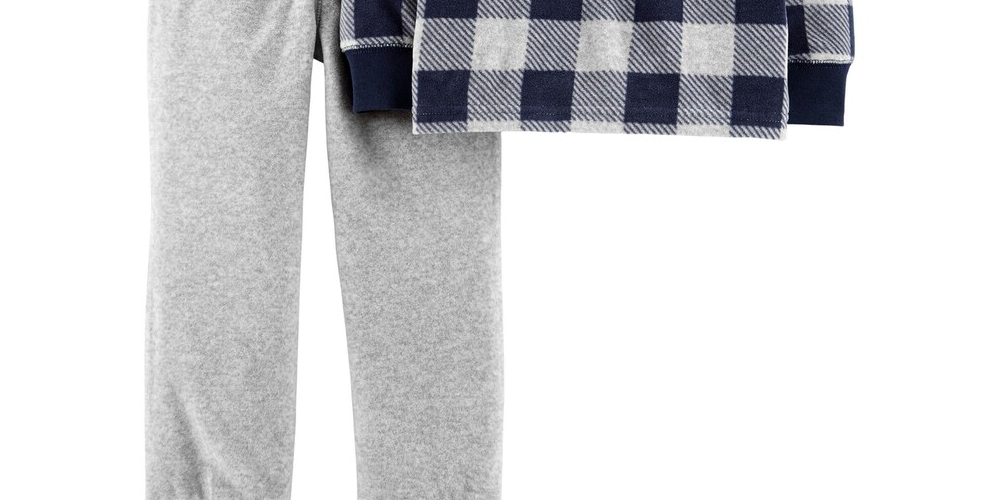 Carter's Toddler Boy's 2 Pc Plaid Fleece Top & Jogger Pants Blue Size 5