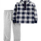 Carter's Toddler Boy's 2 Pc Plaid Fleece Top & Jogger Pants Blue Size 5
