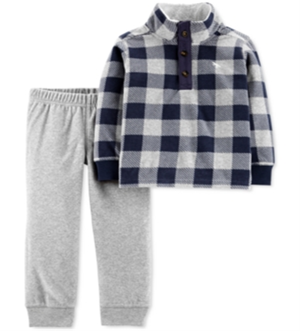 Carter's Toddler Boy's 2 Pc Plaid Fleece Top & Jogger Pants Blue Size 5