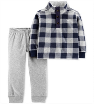 Carter's Toddler Boy's 2 Pc Plaid Fleece Top & Jogger Pants Blue Size 5