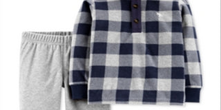 Carter's Toddler Boy's 2 Pc Plaid Fleece Top & Jogger Pants Blue Size 5