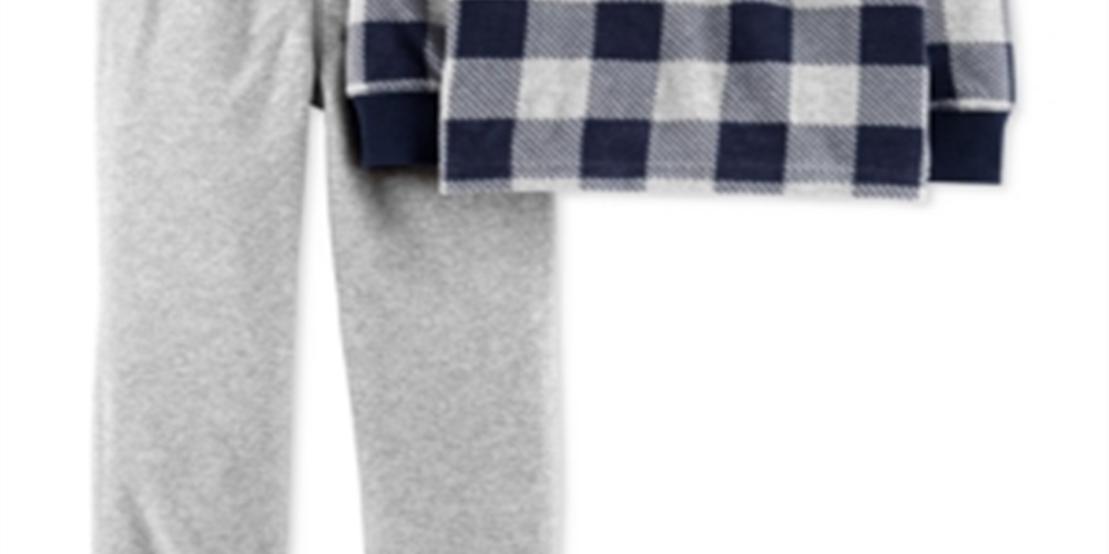 Carter's Toddler Boy's 2 Pc Plaid Fleece Top & Jogger Pants Blue Size 5