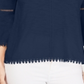 Style & Co Women's Crochet Trim Bell Sleeve Top Blue Size Medium