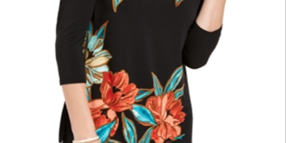 JM Collection Women's Floral Print Hardware Keyhole Tunic Red Size Large