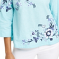 Charter Club Women's Floral Embroidered Linen Blend Top Blue Size Petite Medium