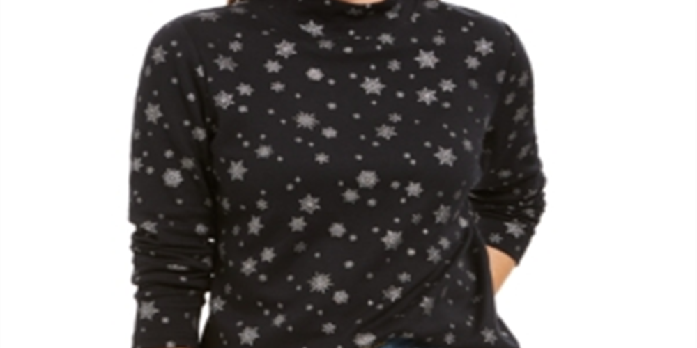 Karen Scott Women's Snowy Glory Mock Neck Top Black Size X-Small