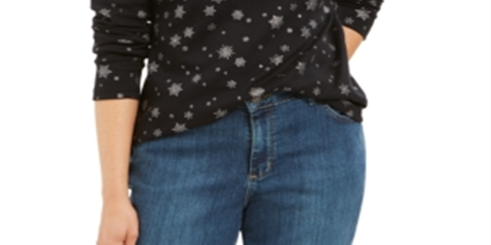 Karen Scott Women's Snowy Glory Mock Neck Top Black Size X-Small