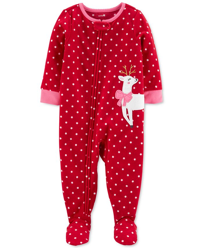 Carter's Baby Girl's Footed Fleece Reindeer Pajamas Red  Size 12 Months