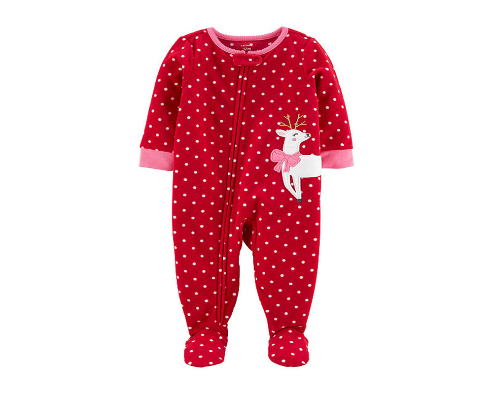 Carter's Baby Girl's Footed Fleece Reindeer Pajamas Red  Size 12 Months