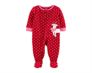 Carter's Baby Girl's Footed Fleece Reindeer Pajamas Red  Size 12 Months