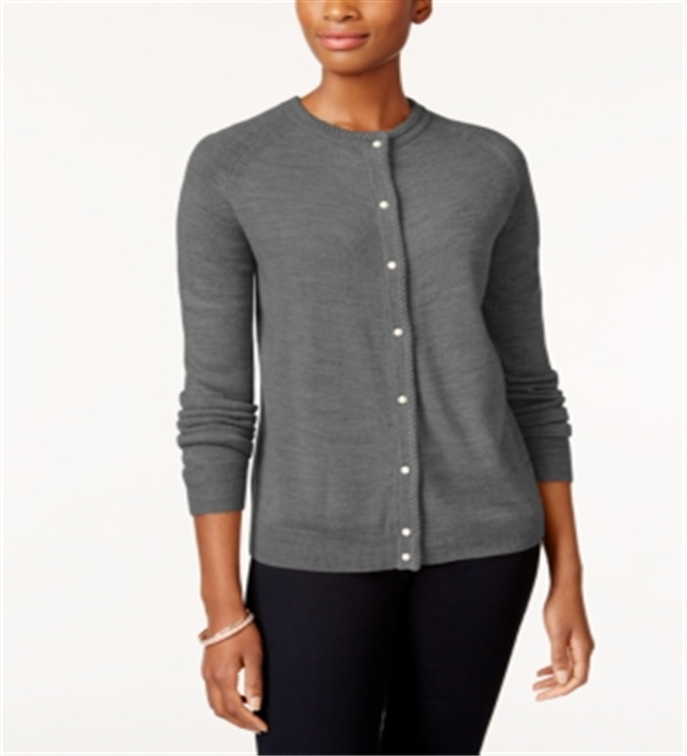 Karen Scott Women's Bead Button Cardigan Charcoal Size X-Small