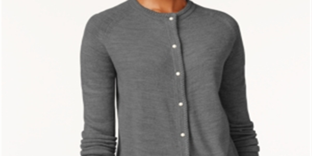 Karen Scott Women's Bead Button Cardigan Charcoal Size X-Small