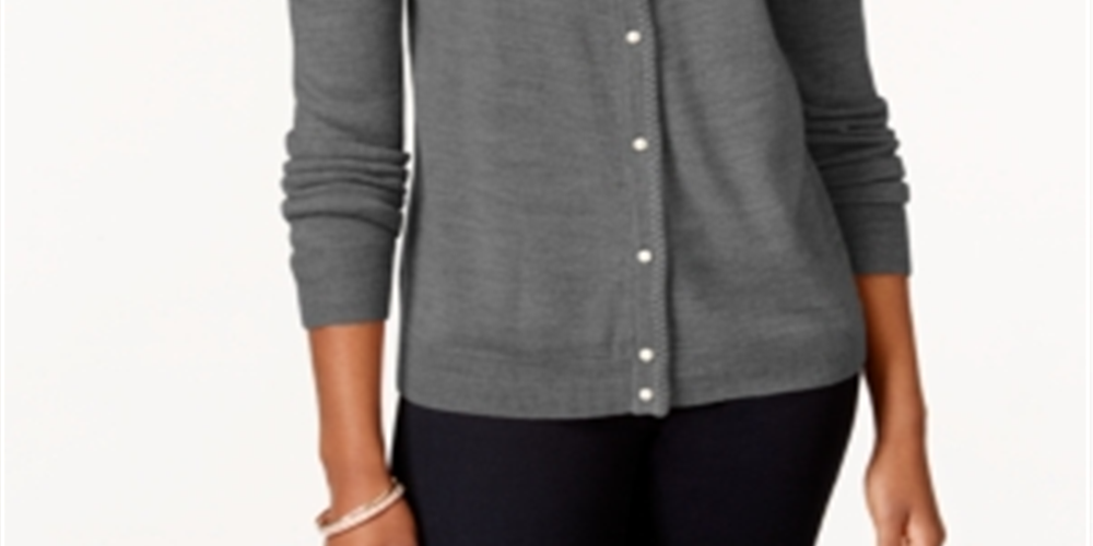 Karen Scott Women's Bead Button Cardigan Charcoal Size X-Small
