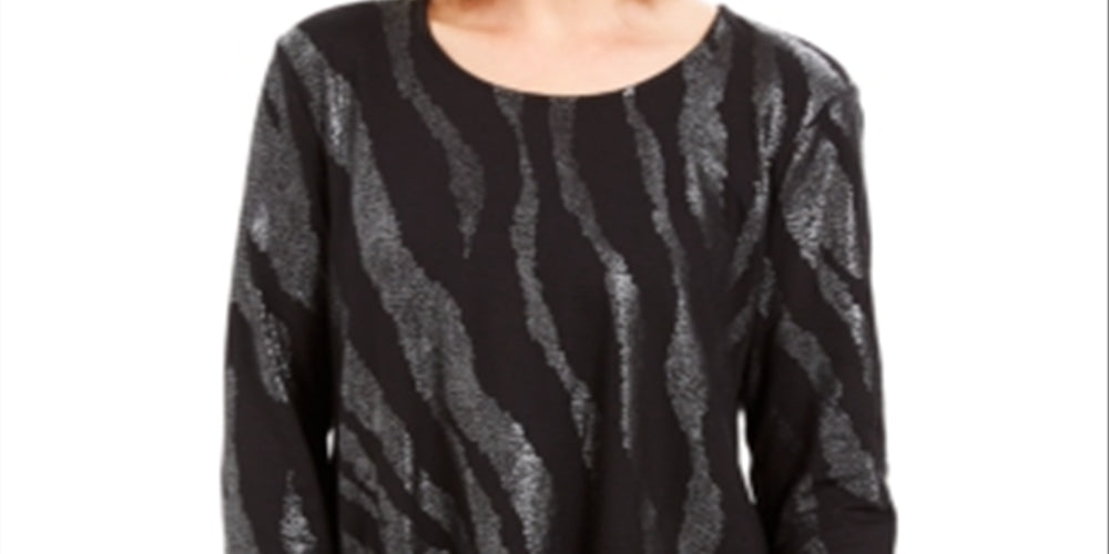 JM Collection Women's Printed Scoop Neck Top Black Size X-Small