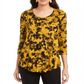 JM Collection Women's Printed Scoop Neck Top Yellow Size Large