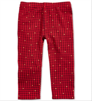 First Impressions Toddler Girl's Cotton Glitter Print Check Leggings Red Size 4T