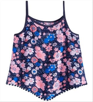 Epic Threads Big Girl's Floral Print Diamond Challis Tank Top Blue Size Large