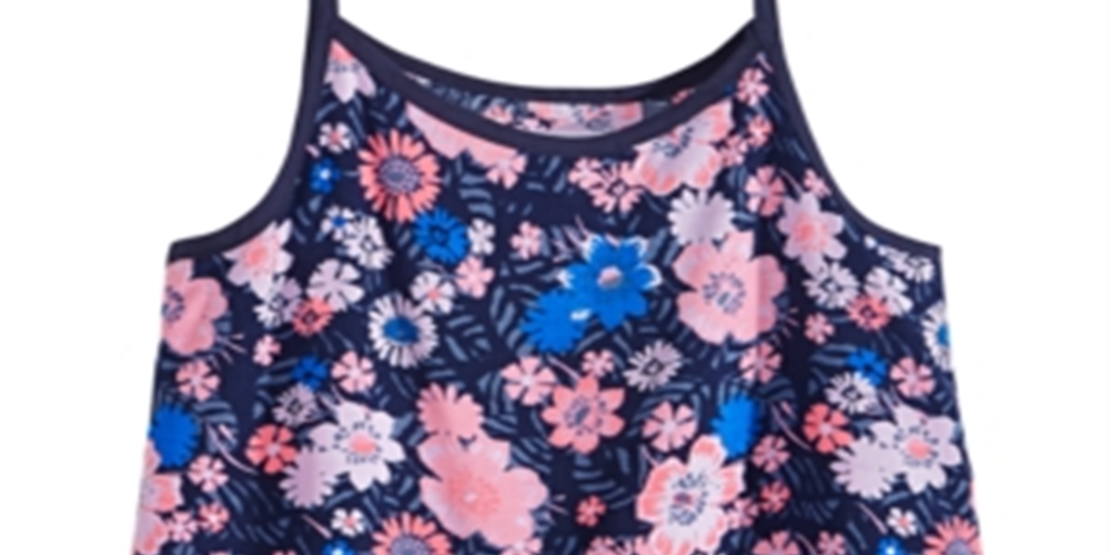 Epic Threads Big Girl's Floral Print Diamond Challis Tank Top Blue Size Large