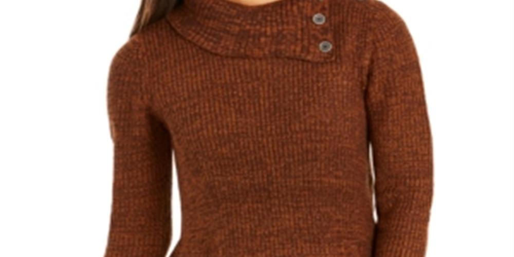 Style & Co Women's Envelope Neck Sweater Brown Size -Petite M